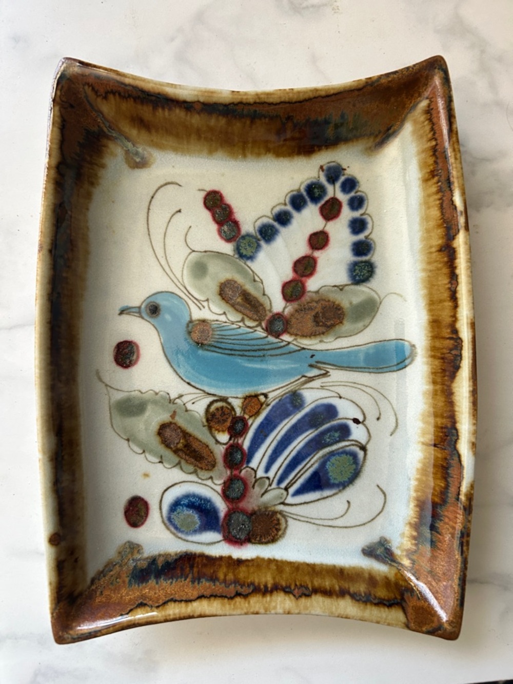 Blue Bird Ceramic Serving Tray - Decorative Home Dining Serveware ,